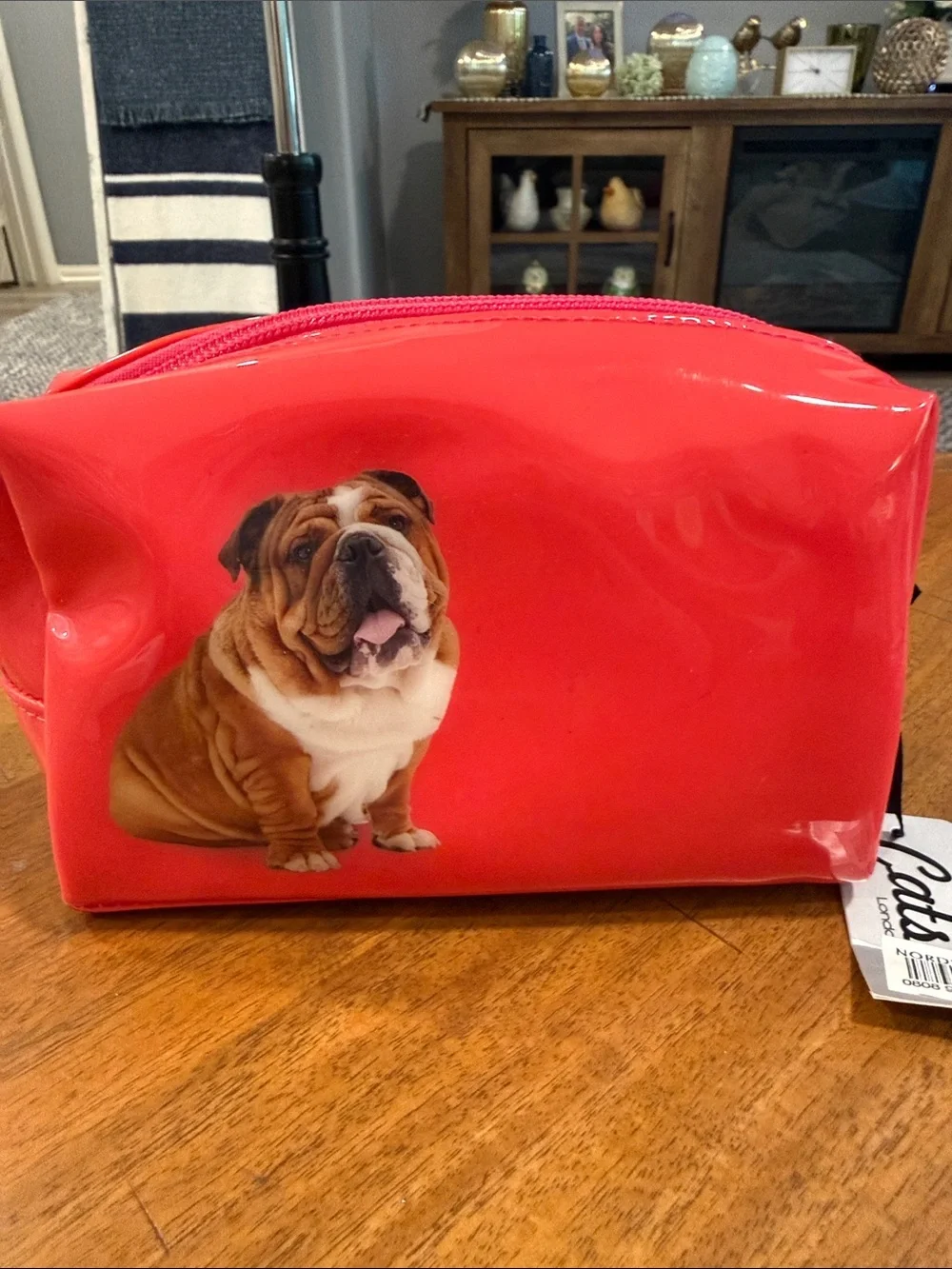 Pink Dog Cosmetic Pouch with Bulldog Graphic and Bulldog Earrings and Bracelets